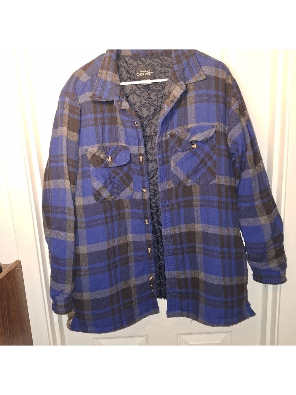 Cherokee Men's Flannel Jacket Blue Black Gray Medium
